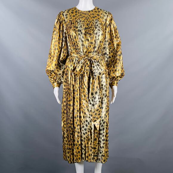 MARC JACOBS Size 4 Gold Black Silk Metallic Animal Print Pleated Dress - Picture 1 of 8